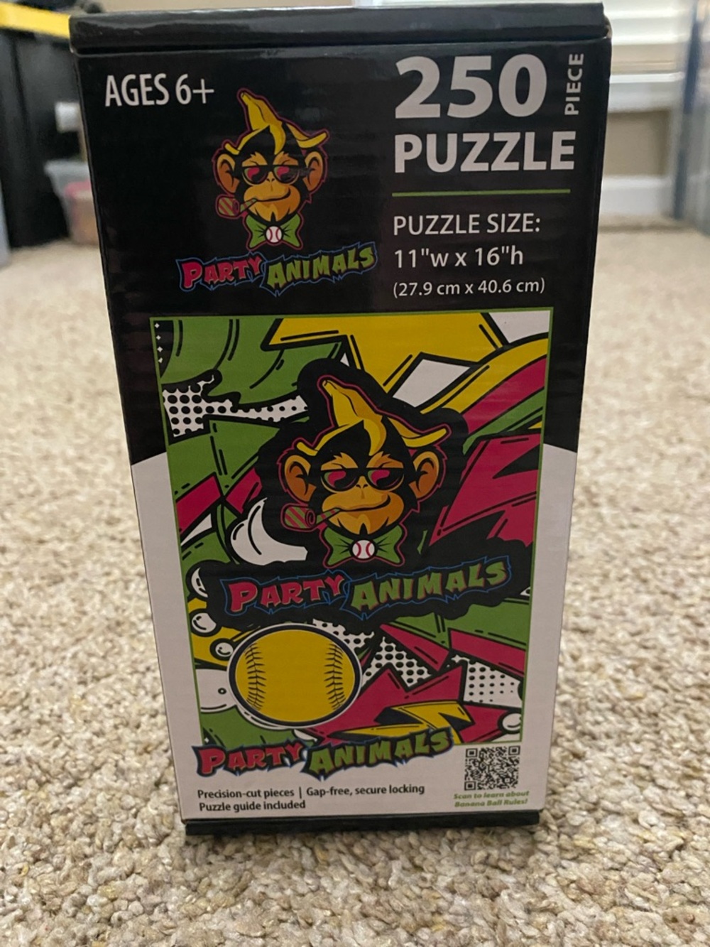 Party Animals 250-Piece Puzzle - Bright Neon Monkey Design